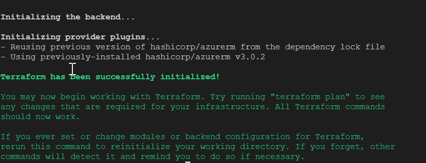 Success terraform init